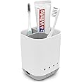 Toothbrush Holder for Bathroom,Plastic Detachable for Easy Cleaning Multi-Functional Storage,3 Slots Anti-Slip Electric Toothbrush and Toothpaste Organizer Caddy for Bathroom Vanity,Countertop (Grey)