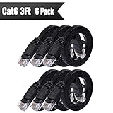 Cat 6 Ethernet Cable 3ft (6 Pack) (at a Cat5e Price but Higher Bandwidth) Flat Internet Network Cable - Cat6 Ethernet Patch Cable Short - Black Computer Cable with Snagless RJ45 Connectors