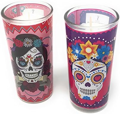 La Muerte Day of the Dead Set of 2 Coco Candles, Diamonds & Heart