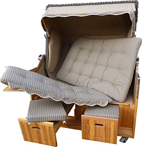 Strandkorb mit Bullaugen der Meisterklasse produziert in Deutschland Modell Wales Breite 135 cm – Bild 7