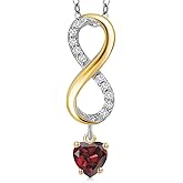 Gem Stone King 925 Silver and 10K Yellow Gold Red Garnet and Lab Grown Diamond Pendant Necklace for Women | 1.28 Cttw | Gemstone January Birthstone | Heart Shape 5MM | With 18 Inch Silver Chain