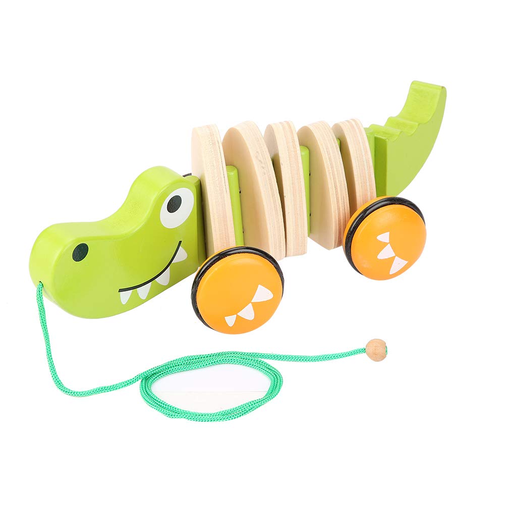Crocodile Wooden Pull Toy for Toddler, Helps Child Learn to Walk, Develops Sensory Skills, Eco-friendly with Bright Color, Suitable for 10+ Months