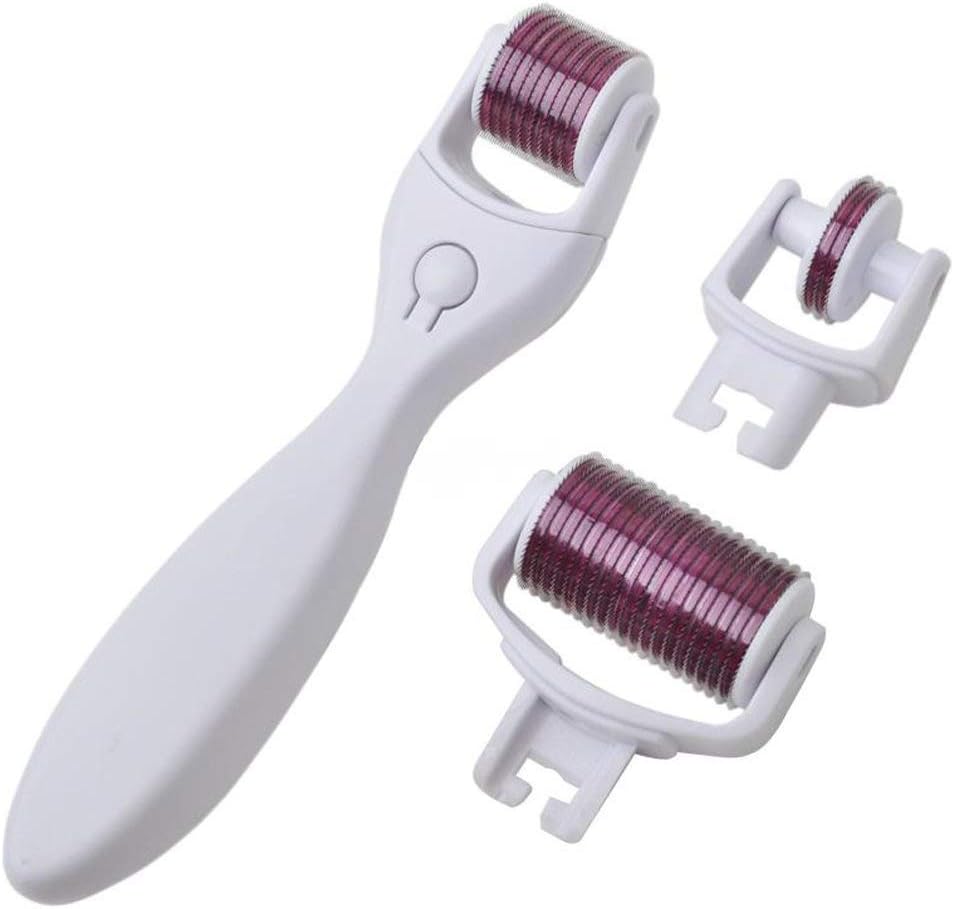 Ebeizi 3 in 1 Microneedling Derma Roller, Microneedle Titanium Facial Roller for Face Body, 3 Interchangeable 0.25mm Roller heads for 180/600/1200 needles.