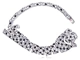 Silver Tone Black Enamel Clear Crystal Emerald Rhinestone Leopard Slim Bracelet