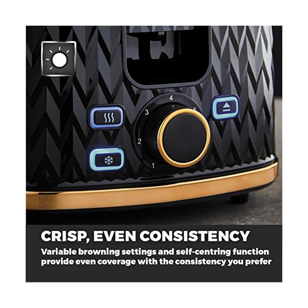Tower-T20054BLK-Empire-2-Slice-Toaster-with-DefrostReheat-Removable-Crumb-Tray-900-W-Black-with-Brass-Accents Tower T20054BLK Empire 2-Slice Toaster with Defrost/Reheat, Removable Crumb Tray, 900W, Black and Brass