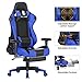 KILLABEE Big and Tall 350lb Massage Memory Foam Gaming Chair - Adjustable Massage Lumbar Cushion, Retractable Footrest and 2D Arms High Back Ergonomic Racing Computer Desk Leather Office Chair (Blue1)