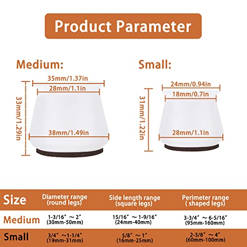 16 Pcs Chair Leg Floor Protectors for Hardwood Floors, Silicone Chair Leg Caps to Protect Floors, Felt Bottom Prevent Floor Scratches and Reduce Noise(Fit:0.74\