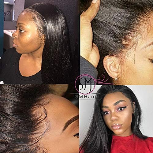 SMHair Silky Straight Natural color Human Hair Wigs 8-24inch (18'', 360 Lace Frontal Wig 150%)