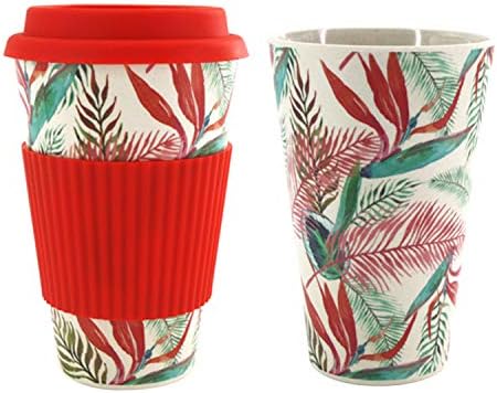 SAVORLIVING Coffee Mug Reusbale Bamboo Fiber Water Tea to Go Cup with Silicone Lid & Sleeve, Eco-Friendly Takeaway Travel Mug 400ml/14oz (Red)