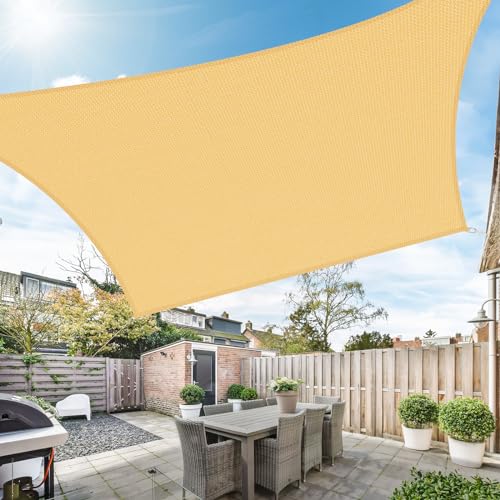 Duerer Awning 3.6 x 4.8 m Rectangular Sun Protection for Garden, Balcony and Patio, 95% UV Protection, 185 g/m² High Density Fabric, Water-Permeable for Patio, Pergola, Backyard, Outdoor Sand Colour