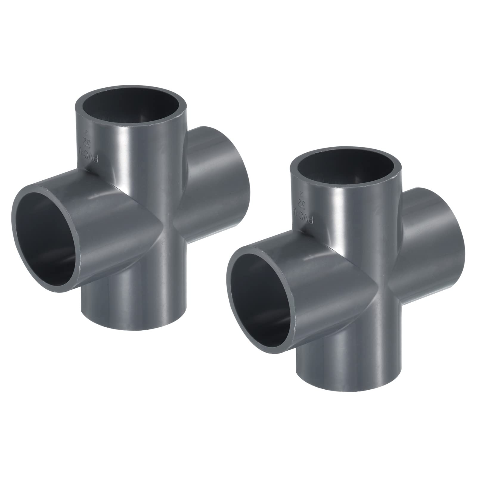 PATIKIL 32mm PVC Pipe Fittings, 2 Pack 4 Way Tee Shape Water Tubing Cross Joint Connectors Adapters for Garden Irrigation Home Aquarium