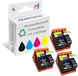 HOTCOLOR 6 Pack for Dell Series 21 22 23 24 Compatible Ink Cartridge for Dell P513w P713w V313 V313w V515w V715w Printer 3X(Black Color)