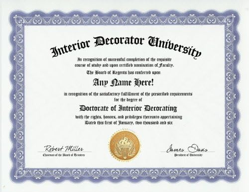 Amazon Com Interior Decorator Degree Custom Gag Diploma