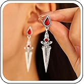 Andelaisi Punk Sword Earrings Silver Crystal Dagger Drop Earrings Vintage Ruby Dagger Dangle Earrings Gothic Dagger Knife Earrings Jewelry for Women
