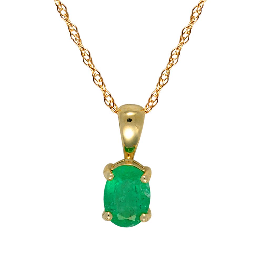 Ivy Gems 9ct Yellow Gold 0.833ct Oval Emerald Four Claw Pendant with 46cm / 18" Fine Gauge Prince of Wales Chain