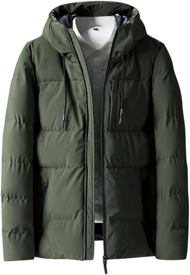 MOTOCO Men's Winter Warm Coat Casual Plus Size Solid Color O Neck Long Sleeve Hoodie Zipper Pocket Jacket Outerwear