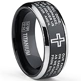Two Tone Black Titanium Lords Prayer Ring Band Sizes 7 to 13