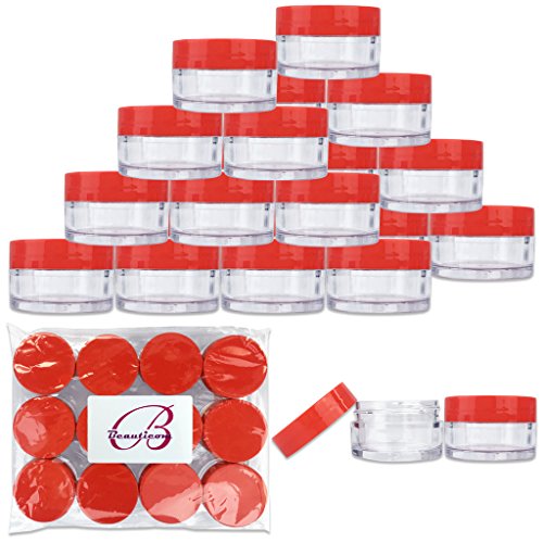 Beauticom 24 Pieces 20G/20ML Round Clear Jars with RED Lids for Lotion, Creams, Toners, Lip Balms, Cosmetic Makeup Samples - BPA Free