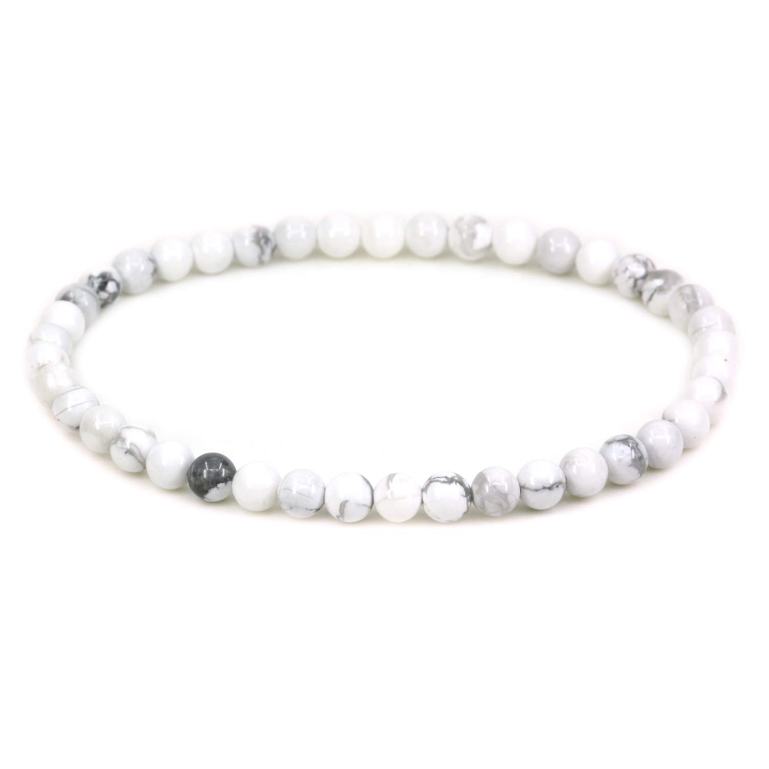 CHENYUE Natural White Howlite 4mm Round Beads Stretch Bracelet 7" Unisex