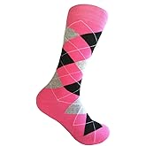 Triple M Plus Men's Pink Argyle Dress socks Bright Pink/Black/Light Heather Grey,One size fits most men; Sock Size 10-13.