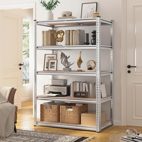 2020LBS Garage Shelving Heavy Duty 5 Tier Storage Shelves Adjustable Metal Shelving for Basement, Warehouse, Pantry, Closet, Kitchen, Easy Assembly, 90cm x 40cm x 180cm, Galvanized, White