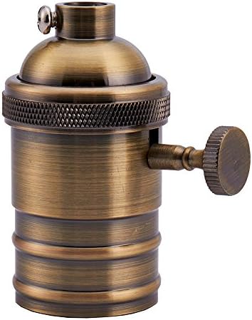 iSunMoon One-Way On-Off Turn Knob Brass Light Socket - Polished Bronze Finish - 1/8 IPS With Screw Set - Retro Vintage Brass Light Socket - Edison Pendant Light Socket