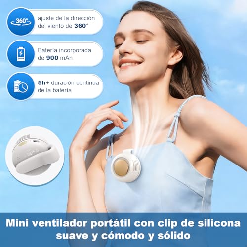 Mini Ventilador Portátil con Clip, 3 Velocidades, 360° Giratorio, Ajustable y Ciclónico, Ideal para Camisa, Oficina, Viajes y Exterior, Color Blanco, Carga Tipo C