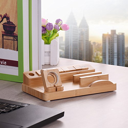Tendak Apple Watch Phone Stand with Manual Calendar Bamboo Wood iPad Charging Dock Station for 38mm and 42mm Apple Watch & iPhone iPad Tablet and all Smartphones - Thumbnail 5