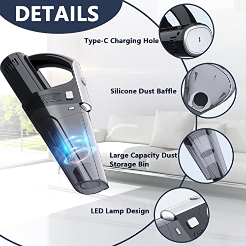 Handstaubsauger, 8000PA Kabellos Handstaubsauger Akku, 6000mAh Leistungsstarker Staubsauger Aufladbar Autostaubsauger mit 2 Waschbarer HEPA Filters, Kabellos Autostaubsauger für Haus, Auto,Tierhaare