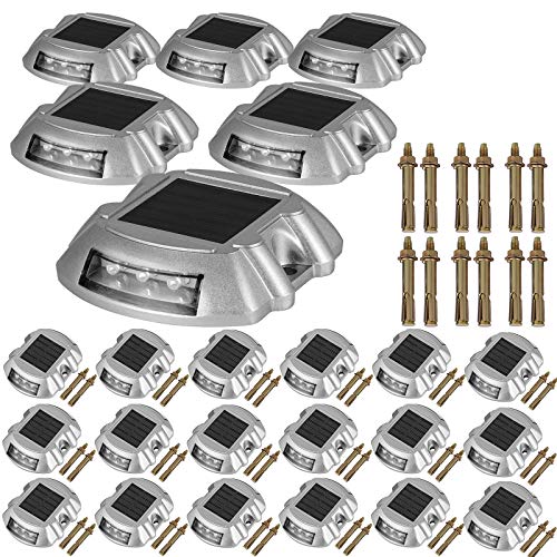 Happybuy Driveway Lights 24-Pack Solar Driveway Lights Bright White with Screw Solar Deck Lights Outdoor Waterproof Wireless Dock Lights 6 LEDs for Path Warning Garden Walkway Sidewalk Steps