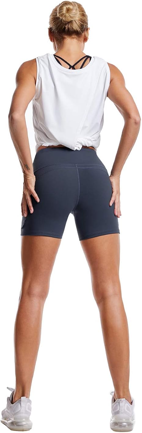 THE GYM PEOPLE High Waist Yoga Shorts for Women Tummy Control Fitness Athletic Workout Running Shorts with Deep Pockets: Clothing