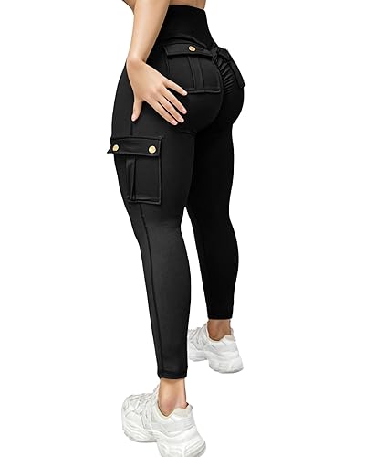 Butt Lifting Leggings with Flap Pockets for Women Stretch Cargo