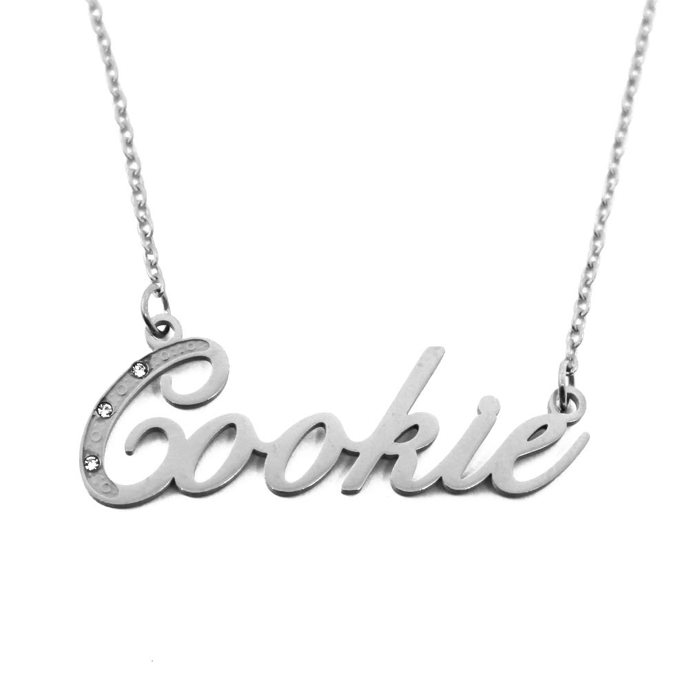 Kigu Cookie Italic Personalised Name Necklace With Cubic Zirconia Silver Tone , Custom Dainty Name Pendants, Jewellery for Ladies, Girlfriend, Mother, Sister, Friends