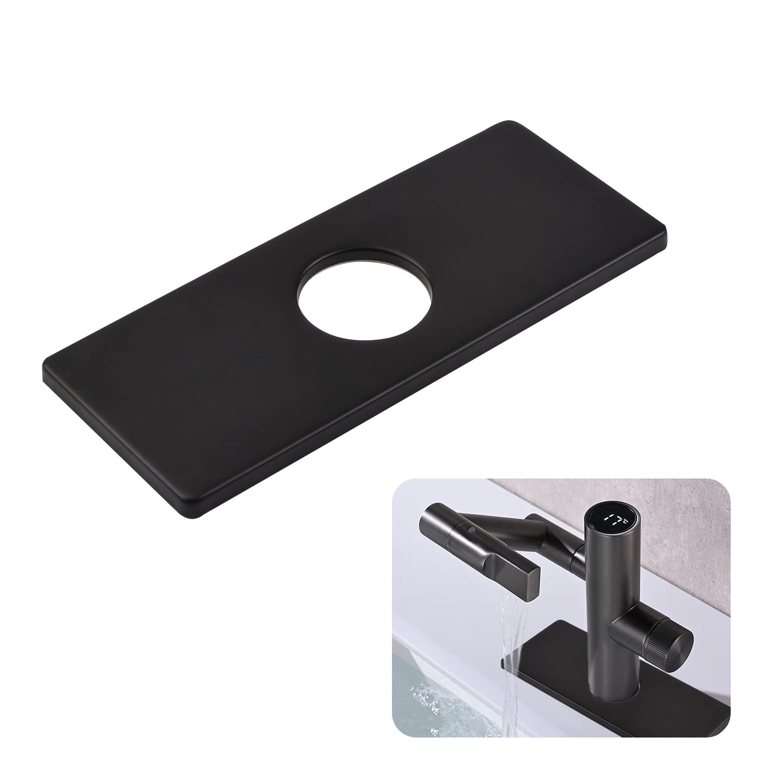 UFURMATE Stainless Steel Faucet Cover - Single Hole Deck Plate for Kitchen & Bathroom (16 * 6.5 CM)