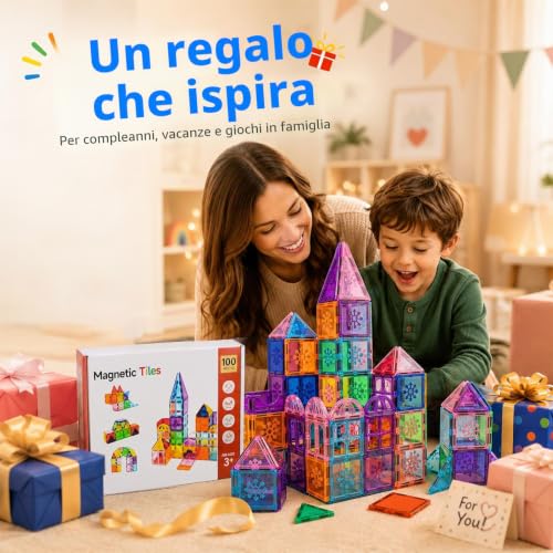 Xekel 100 Pieces Children's Magnetic Buildings with Powerful Magnets, Magnetic Tiles Educational, Buildings for Children 3+ Years, Creative Gift