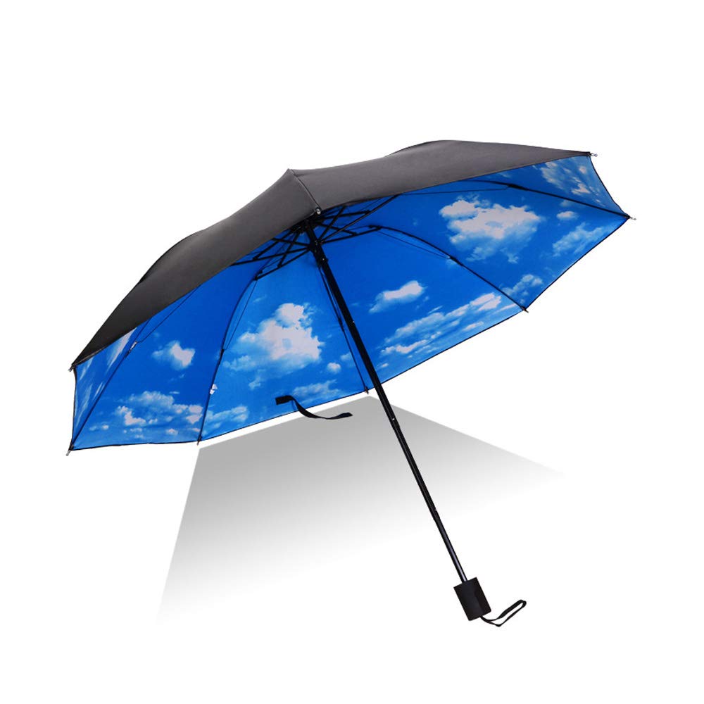 Hosoncovy Blue Sky Folding Umbrella Double Layer Windproof Anti UV Sun Protection 100CM Compact Travel Umbrella for Women Men