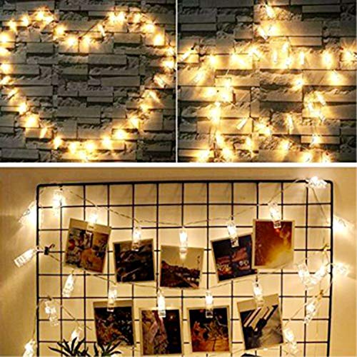 JMT 40 LEDs 20 Photo Clips String Lights,Bedroom Fairy Lights for Christmas Indoor Outdoor Home Garden Decoration to Hang Card, Polaroids & Pictures, 3AAA Battery Operated(13ft Warm White) - Thumbnail 6
