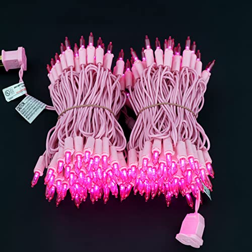 YULETIME Pink LED Christmas Lights with Pink Wire, 66 Feet 200 Count UL