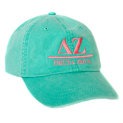 Delta Zeta (B) Embroidered Baseball Hat Cap Cursive Name Font Adjustable Leather Strap dz (Seafoam)