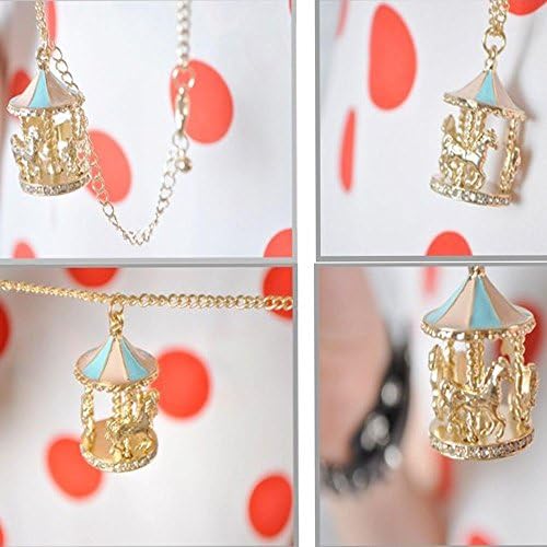 Liankee Cute Long Pendant Enamel Carousel Roundabout Horse Necklace Sweater Chain Rhinestone