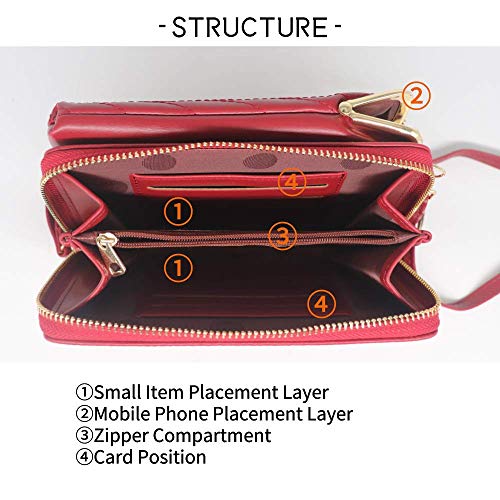 OSTKAKA Small Crossbody Phone Bag，Mobile Phone Bags Cellphone Purse for Women，Wristlet Wallet with Cell Phone Holder (Red)