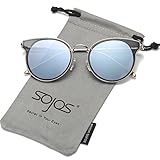 SojoS Premium Metal Flat Reflective Mirror Lens Round Sunglasses UV400 SJ1050