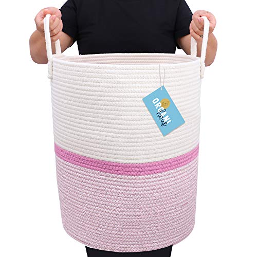 OrganiHaus Cotton Rope Large Blanket Basket Woven Laundry Basket for Blankets Living Room