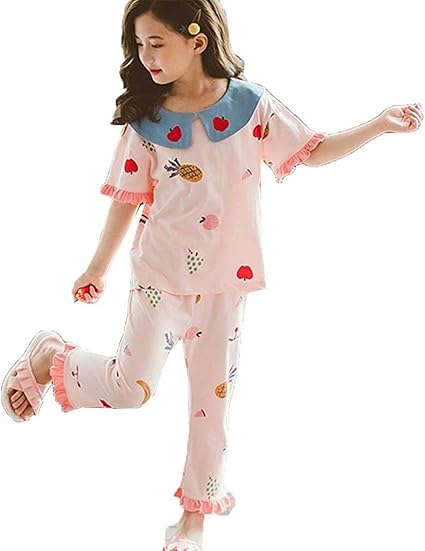 Amazon Godlovefull 女の子 ルームウェア 子供 パジャマ 部屋着 ナイトウェア 上下セット ガールズ 寝間着 半袖 コットン プリンセス 子供服 キッズパジャマ パジャマセット 花柄 フリース 夏 フリル 可愛い お姫様 女児 パジャマ 通販