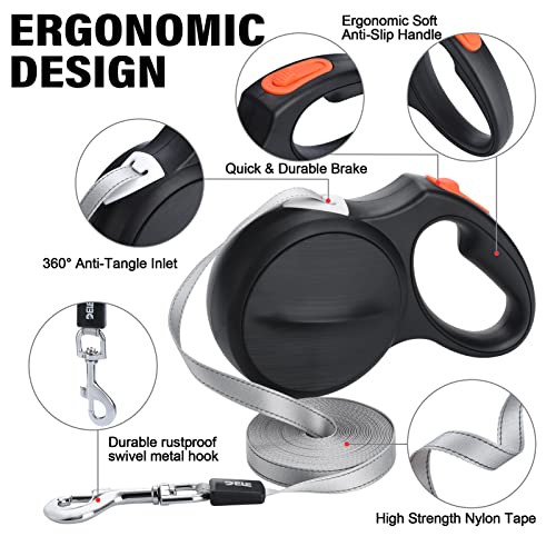 BRVYPZ Retractable Dog Leash BRZYPZ AutoBrake Dog Leash， 360°Tangle Free Design，16 ft Nylon Reflective Tape， W/ One Touch Black 001 Smart dog belt 001