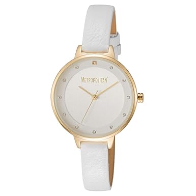 METROPOLITAN Damenuhr - Darling, Weiss/Gold - Made with Crystals from Swarovski