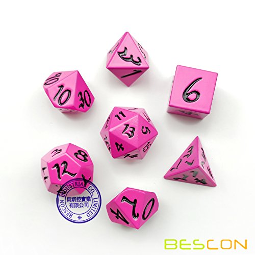 image for BESCON DICE Bescon Fresh New Solid Metal Dice Set Deep Pink,Metal RPG 