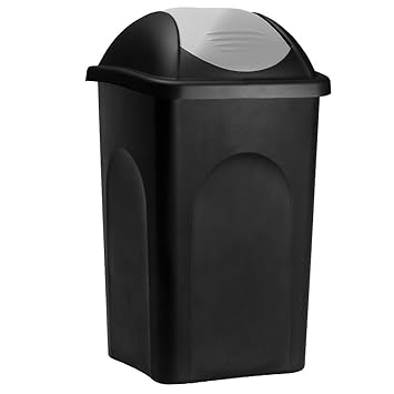 Stefanplast Abfalleimer mit Schwingdeckel 60L schwarz/silber 68x41x41cm - Mülleimer Abfallbehälter Papierkorb made in Italy