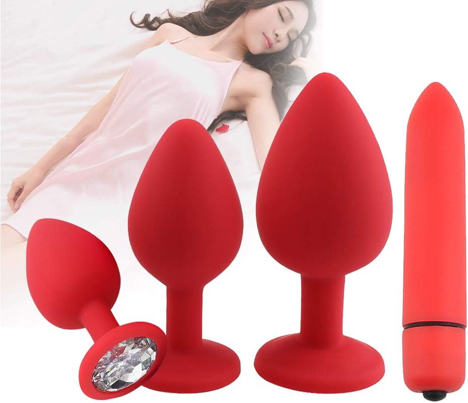 Eashome 4Pcs/Set Soft Medical Silicone Trainer Kit for Women,Anales Pugs Beginner Set for Women and Men Soft Share Pleasure Trainer Kits 4set Red