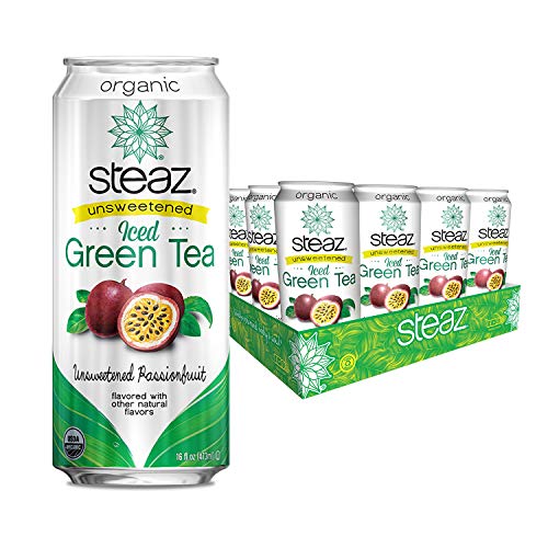 Steaz Organic Unsweetened Iced Green Tea, Passionfruit, 16 OZ (Pack of 12)